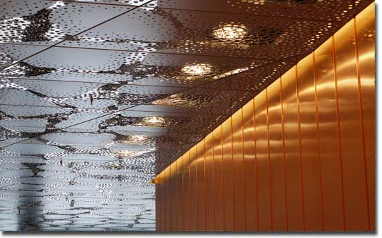 Waterfront Building in Stockholm, Stainless Steel Ceiling and Copper Wall