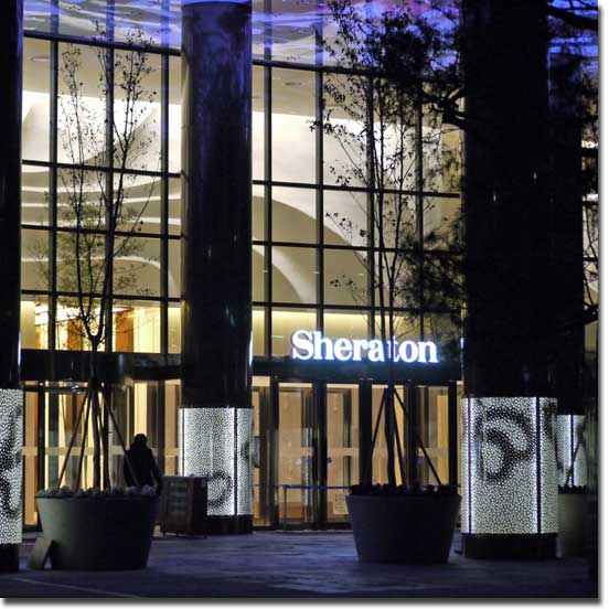 Entrance of the Five-Star Sheraton Hotel in D Cube City, Perforated and Back-Lit Column Wrappings, Type EXYD-P