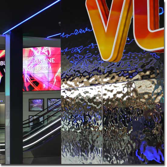 Westfield Stratford City, Second Floor, Cinema Vue, Stainless Steel Wall, Type EXYD-M