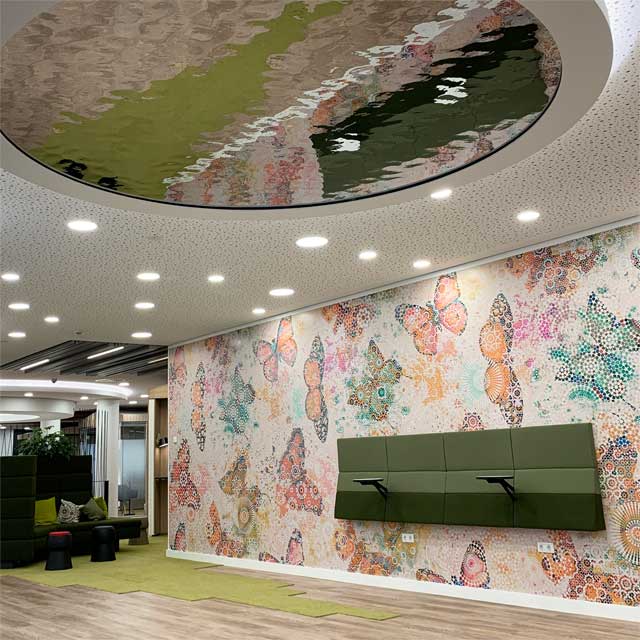 Germany, Ibbenbüren, Customer Center of Bank, Kitzig Interior Design, Ceiling Installation Arntzen, Ceiling Cladding EXYD-M, Photo EXYD