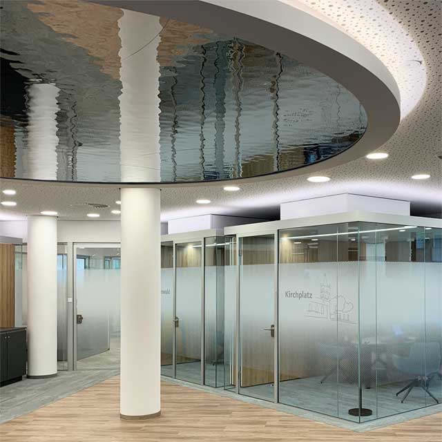 Germany, Ibbenbüren, Customer Center of Bank, Kitzig Interior Design, Ceiling Installation Arntzen, Ceiling Cladding EXYD-M, Photo EXYD