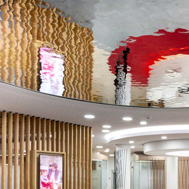 Germany, Ibbenbüren, Customer Center of Bank, Kitzig Interior Design, Ceiling Installation Arntzen, Ceiling Cladding EXYD-M, Photo Christian Laukemper