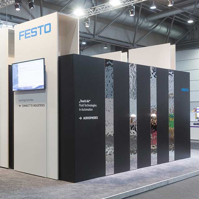 Festo Hall at WorldSkills Leipzig 2013, Booth "Fluid Technologies in Automation", Exhibit "Touch Air", Metal Wall Cladding EXYD-M, Photo Festo Didactic, Martin Jehnichen