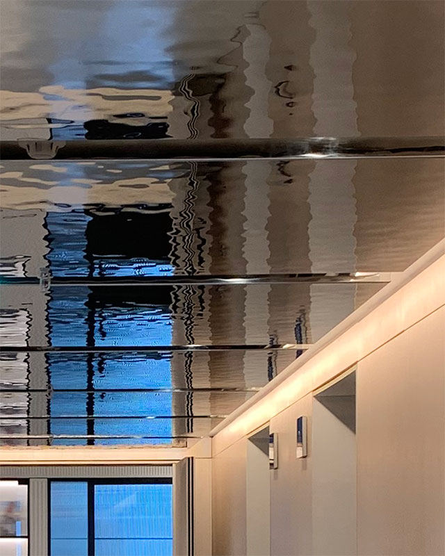 UK, London, Ilona Rose House, MATT Architecture, Paola Leon Design, Floor 8, Elevator Lobby, Ceiling System Lindner, Ceiling Panels EXYD, 2022
