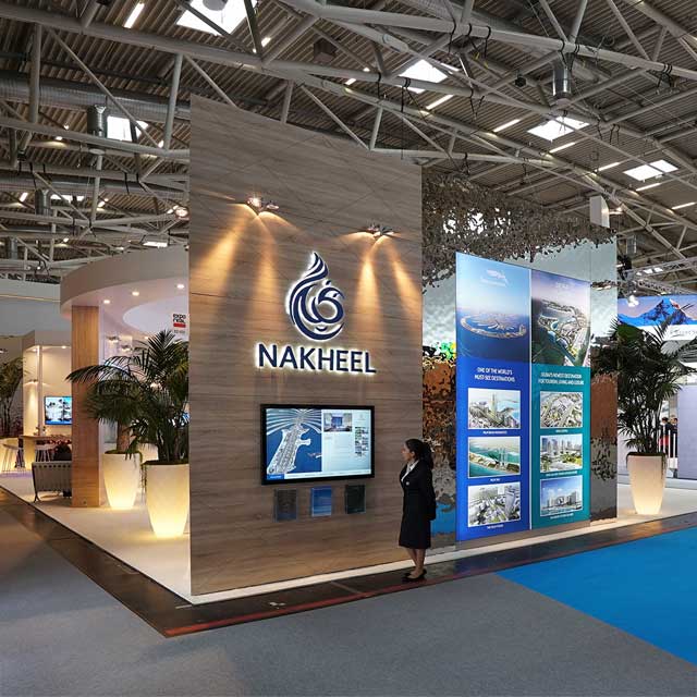 Germany, Munich, EXPO REAL 2017, Exhibitor NAKHEEL, Booth Builder Exprim, Wall And Counter Cladding EXYD-M, Photo EXYD, 2017