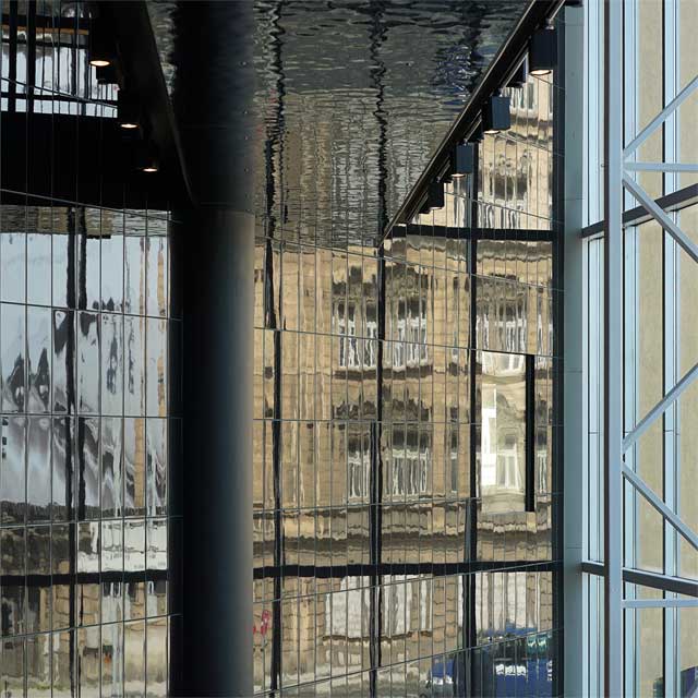 Prague, Czechia, NH City Hotel, Entrance Hall with Footbridges, EXYD-M for Cladding of Soffits, Photo EXYD