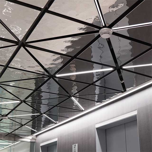 USA, NY, White Plains, Office Building, Elevator Lobby, Ceiling System LINDNER, Ceiling Panels EXYD-M, Photo EXYD